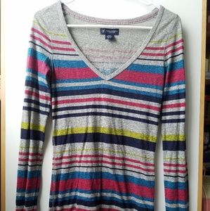 American Eagle gray multi-colored stripe top